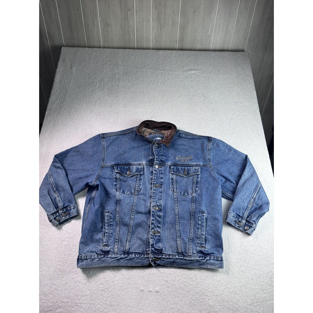 Upstream Colorado 500 Men's XXL Denim Jacket Blue Button Front Plaid Lined